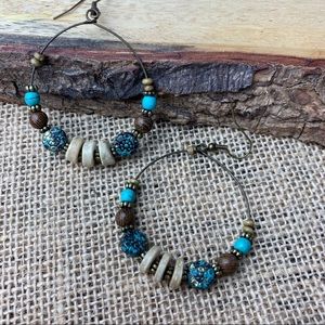 NWT Boho Patina Copper Hoop Earrings w/ Turquoise